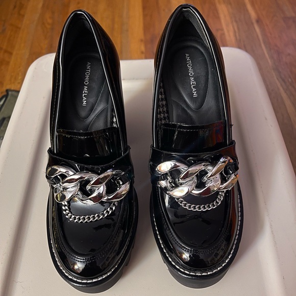 ANTONIO MELANI Shoes - ANTONIO MELANI Black patent chunky loafers with Chain Accent